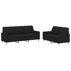 vidaXL Sofa Set with Cushions 2-Seater Sofa Couch Settee 2 Piece Black Fabric