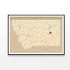 Road Map of Montana  Print 100% Australian Made 120x90cm  (Poster)