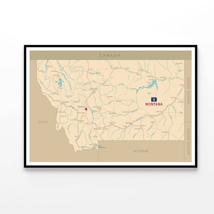 Road Map of Montana  Print 100% Australian Made 120x90cm  (Poster)
