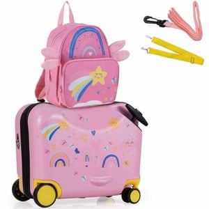 Costway 2x Kid Luggage Set 18"+12" Backpack Truck Suitcase Bag Pink