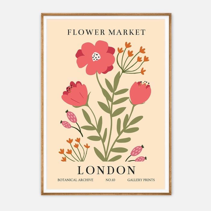 Galrie Charming Vintage Flower Market Botanical Art Print London Edition, Wood Frame, A0 84 x 119cm (33 x 47inch)
