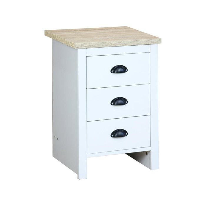 Ari Modern Bedside Nightstand Table Drawers- Oak & White