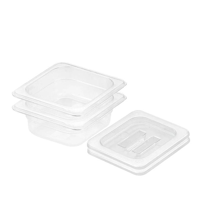 SOGA 1/6 GN Polycarbonate Food Pan 65mm Clear 2 Pack with Lids