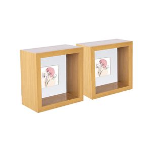 Nicola Spring 3D Deep Box Photo Frames - 4 x 4" with 2 x 2" Mount - Light Wood - Pack of 2