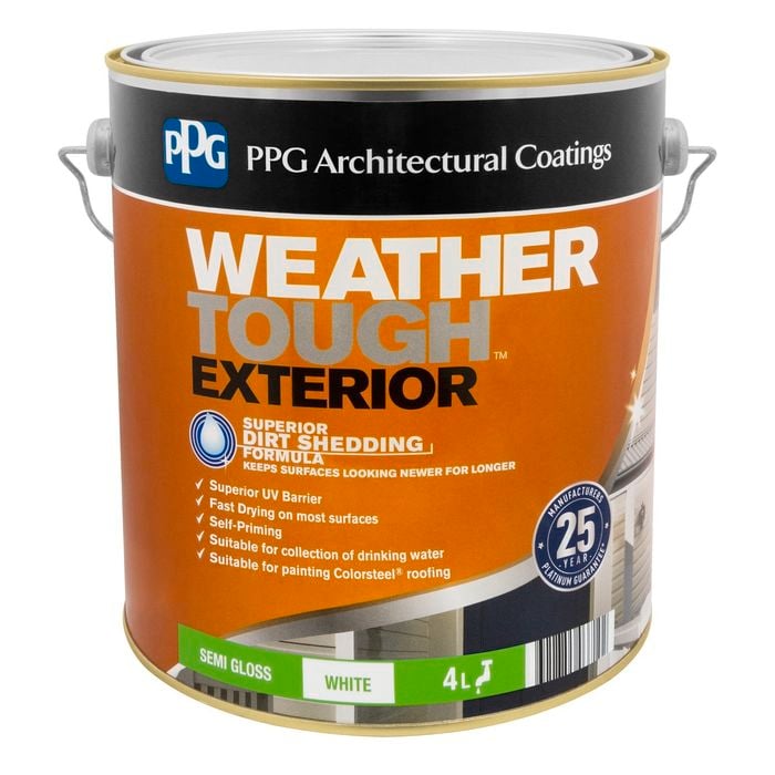 PPG Paints 4L White Semi Gloss Weather Tough Exterior Paint - 4L
