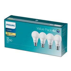 Philips A60 B22 LED 1000Lm Warm White 9W Globe - 4 Pack