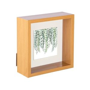 Nicola Spring 3D Deep Box Photo Frame - 6 x 6" with 4 x 4" Mount - Light Wood