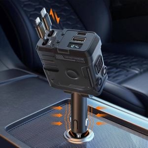 120W Retractable 4-in-1 Car Charger with USB-C, iPhone Cables & Voltage Display - AU Adapter