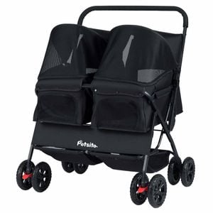 Costway double pet stroller foldable dog cat cart 2seater pad belt basket
