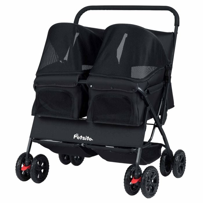 Costway double pet stroller foldable dog cat cart 2seater pad belt basket