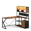 Advwin L Shaped Gaming Desk with LED Lights & Power Outlets Reversible 130cm Computer Desk with Display Cabinet Walnut