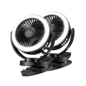 2x San Hima Portable Camping Fan 10000mah Clip On Rechargeable With Led Light