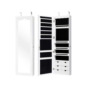 Costway Wall/door Mirror Jewelry Cabinet Lockable Armoire