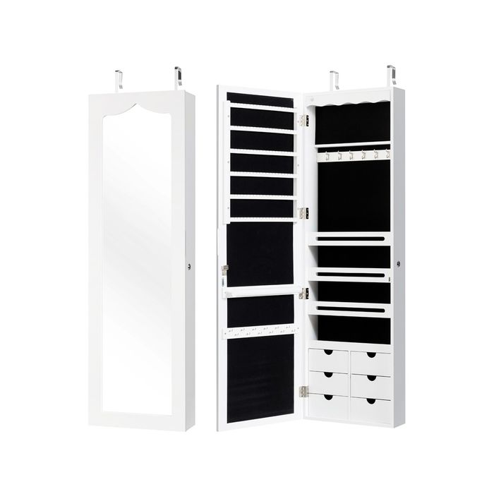 Costway Wall/door Mirror Jewelry Cabinet Lockable Armoire