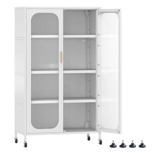 Costway 2Door Metal Storage Cabinet 5Tier Kitchen Pantry Sideboard White