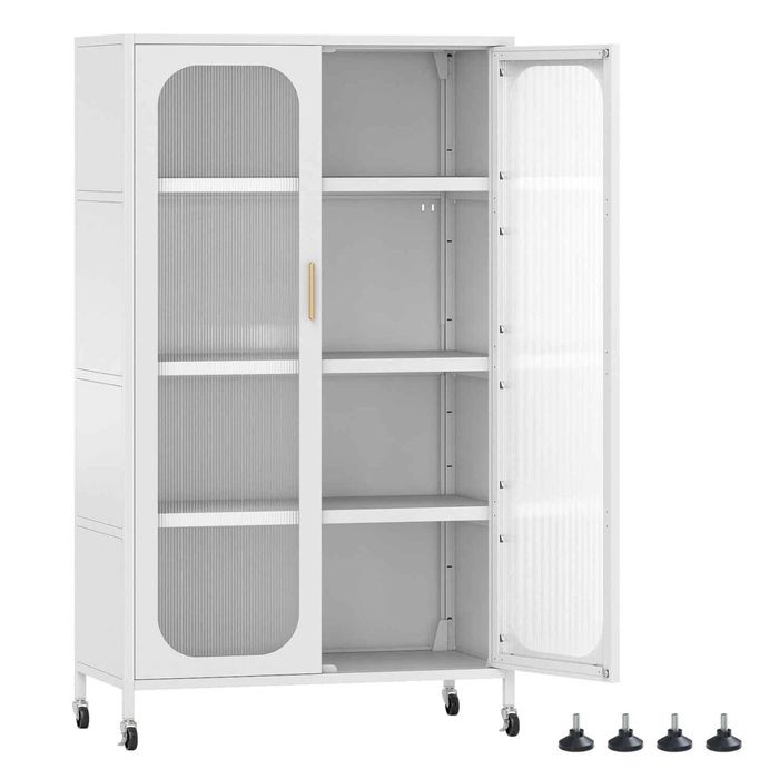 Costway 2Door Metal Storage Cabinet 5Tier Kitchen Pantry Sideboard White