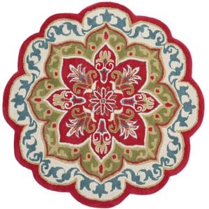 Handmade Floral Wool Rug-Petals 6287-Red-150x150cm