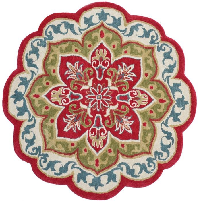 Handmade Floral Wool Rug-Petals 6287-Red-150x150cm