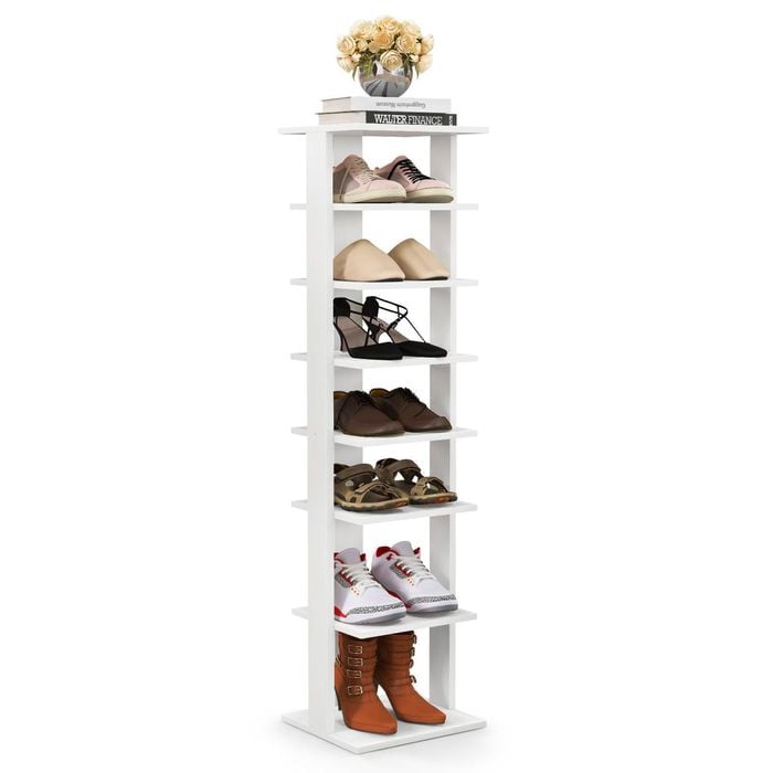 Costway 116cm 8-tier Single Shoe Rack Anti-toppling Narrow Shoe Storage Organizer White