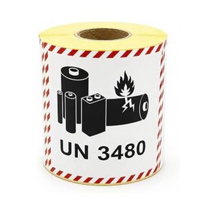 NLP 82x111White Thermal Transfer Label Battery Mark UN3480,500 per roll, 38mm core Single roll