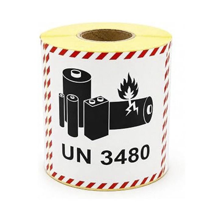 NLP 82x111White Thermal Transfer Label Battery Mark UN3480,500 per roll, 38mm core Single roll