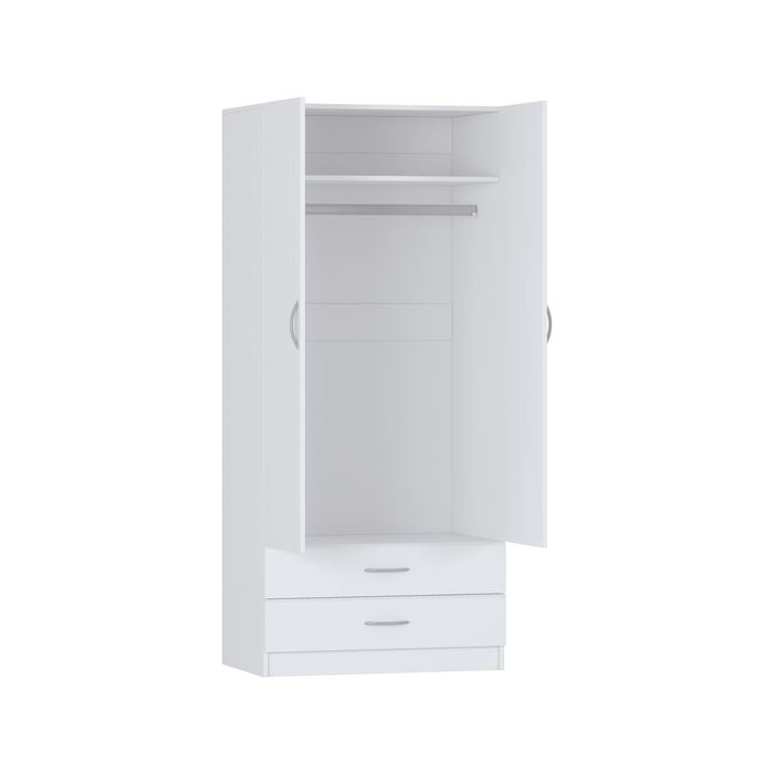 Practa 800mm White 2 Door 2 Drawer Robe