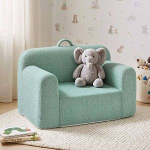 HOMFURN Kids Teddy Fleece Armchair with Handle, Mint Green Toddler Sofa, Washable Cover, No Assembly
