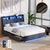Oikiture Bed Frame Queen Size with Storage Drawers & Charging Station LED Light Headboard