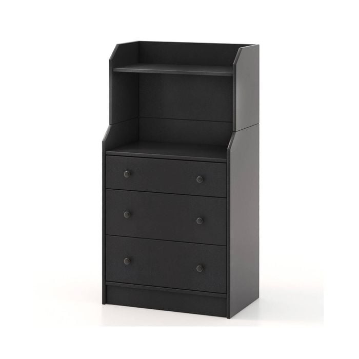 Costway 3-Drawer Storage Units 111cm Tallboy Organiser w/Shelves Black