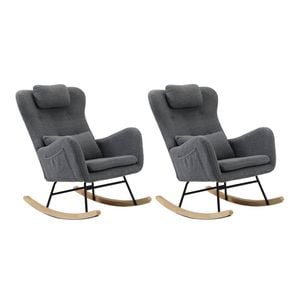 Oikiture 2x Rocking Chair Nursing Armchair Sherpa Chairs With 2 Pillow Grey