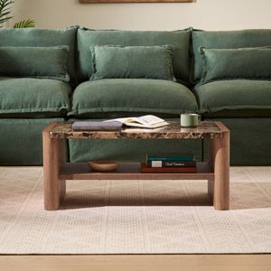 Hank Wooden Marble Coffee Table In Walnut
