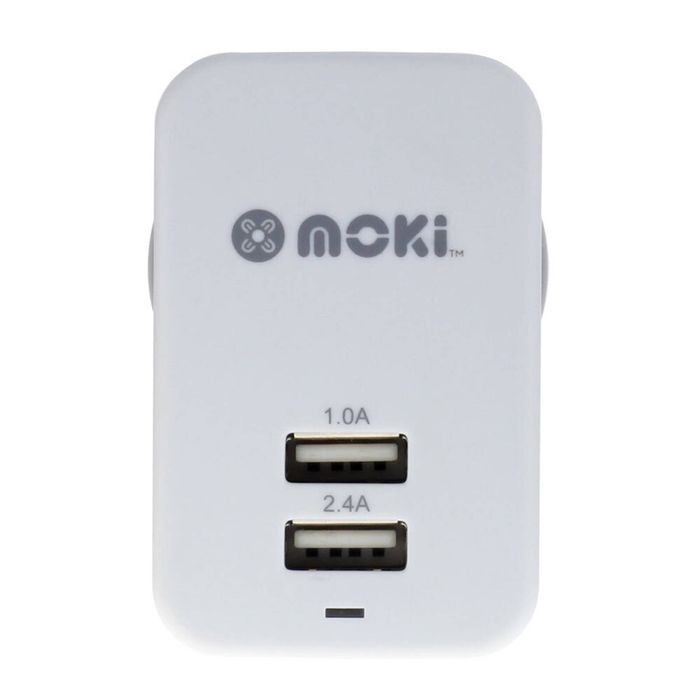Moki Dual USB Wall Mobile Charger Universal Adaptor Power Plug Travel Adapter WH