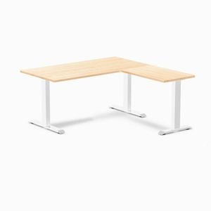 Desky Fixed Height Maple Hardwood L-shape Office Desk 1500x1550mm White Frame