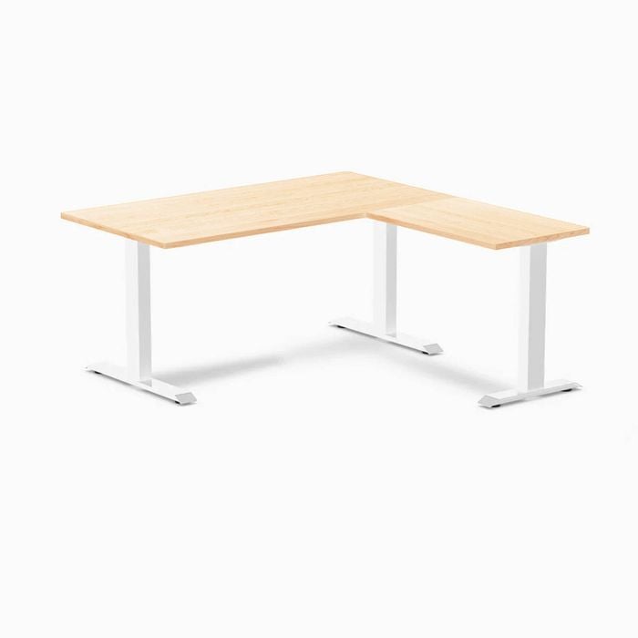 Desky Fixed Height Maple Hardwood L-shape Office Desk 1500x1550mm White Frame