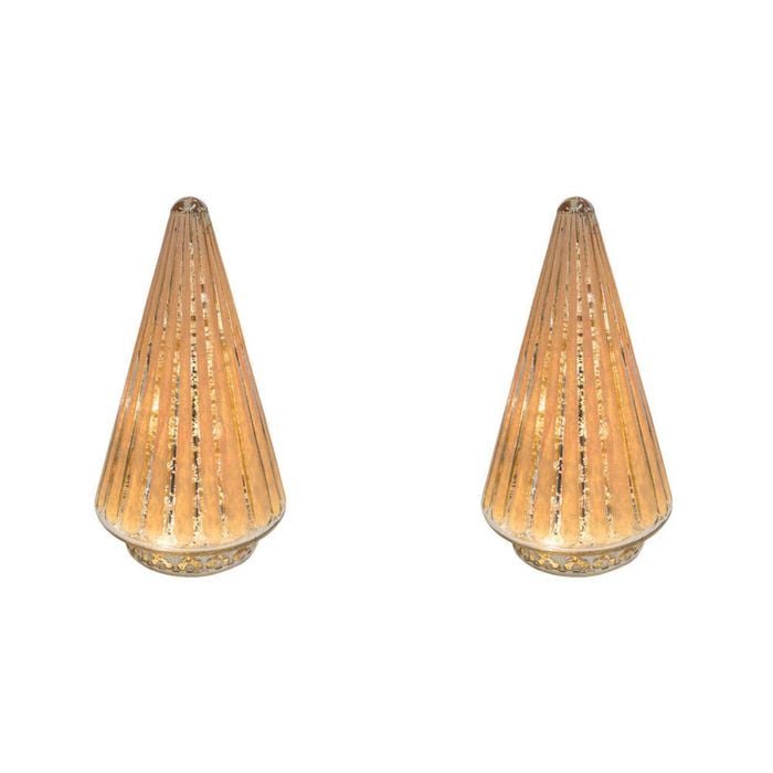 2PK LVD Glass/Metal Lantern LED Tree 19.5cm Christmas Decor - Peachy