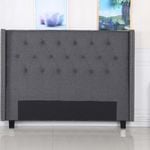 Bed Head Queen Charcoal Headboard Upholstery Fabric Studded Buttons