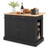 Costway Kitchen Island Table 2-Door Storage Cabinet Wood Countertop Black