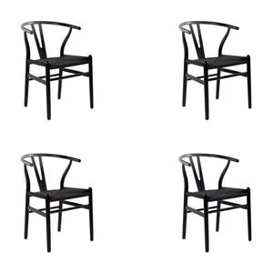 Ark Wishbone 4pc Set Dining Chair Replica Hans Wenger Beech Timber Wood Black