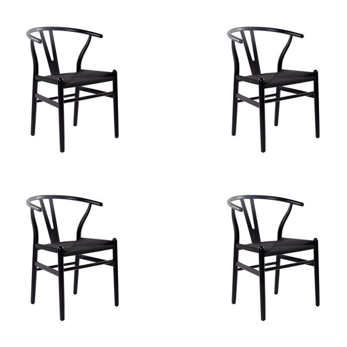 Ark Wishbone 4pc Set Dining Chair Replica Hans Wenger Beech Timber Wood Black