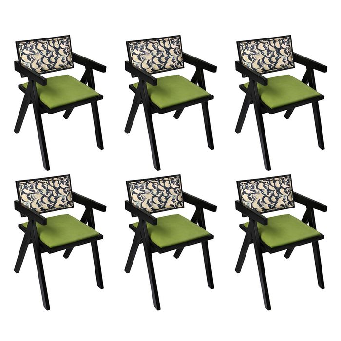 Levede 6Pcs Rattan Back dining Chairs - Green & Black