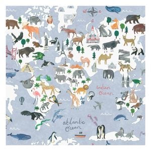 Animal Maps Blue Wallpaper  53cm x 10.05m