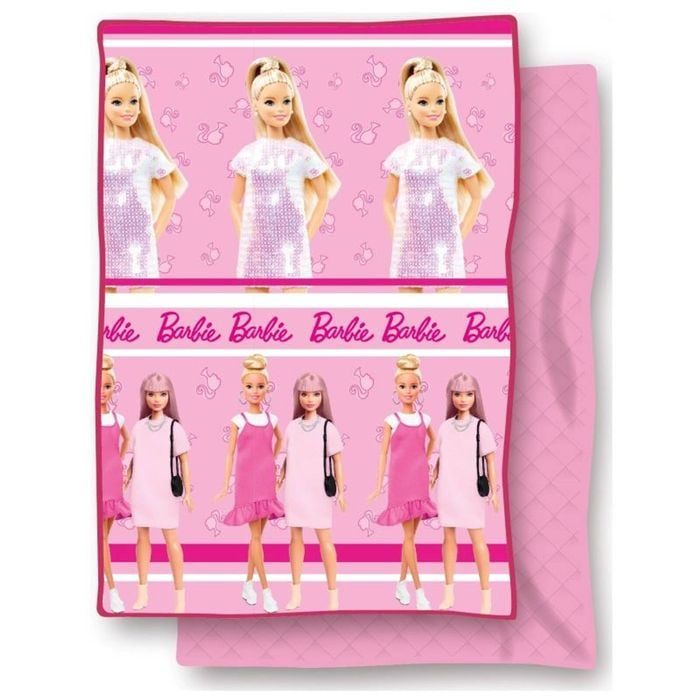 Barbie Pink Kids Single Bed Polyester Bedspread Coverlet And Decorative Cushion Set