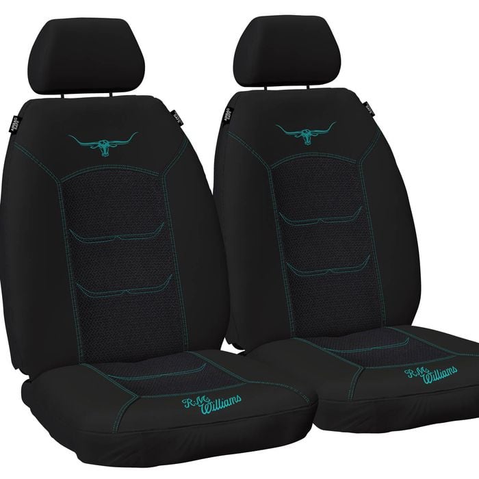 R.m.williams Rmw Longhorns Jacquard Black Aqua Front Car Seat Covers Universal Fit
