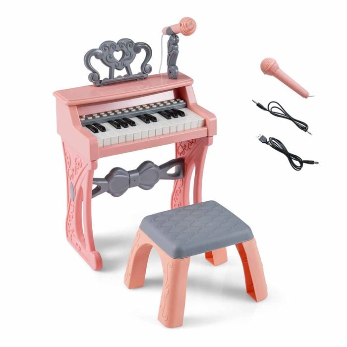 Costway 25key Kid Electric Piano Keyboard & Stool W/music Stand Pink