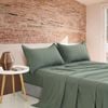 CleverPolly Vintage Washed Microfibre Sheet Set - Khaki Green - Single
