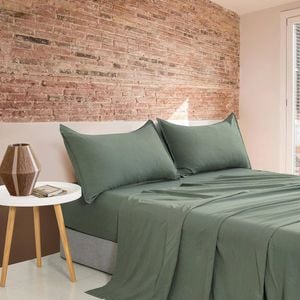 CleverPolly Vintage Washed Microfibre Sheet Set - Khaki Green - Single