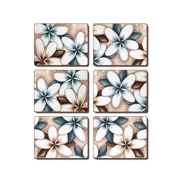 Cinnamon Placemats Cork Backed Set of 6 Ocean Frangipani