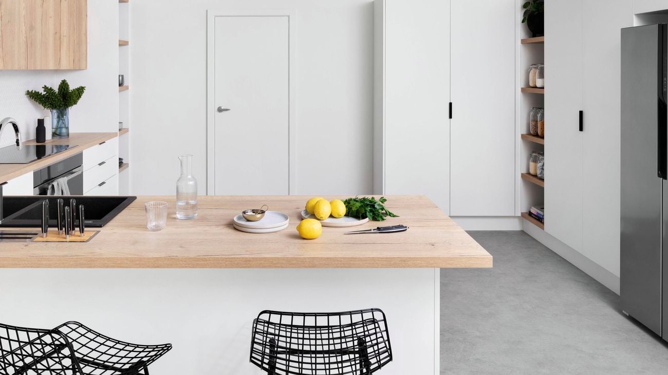L-shape kitchen.