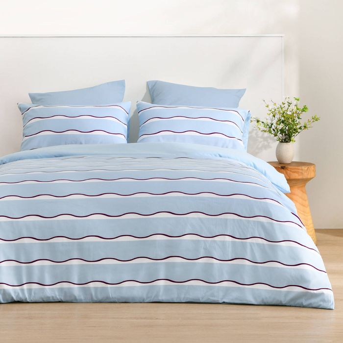 Dreamaker Noa Quilt Cover Set Sky/Cherry King Bed