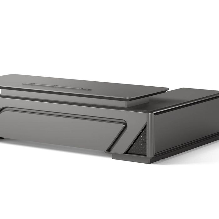 HELIOS 260cm Executive Office Desk  Left Return - Silver Grey + Brown